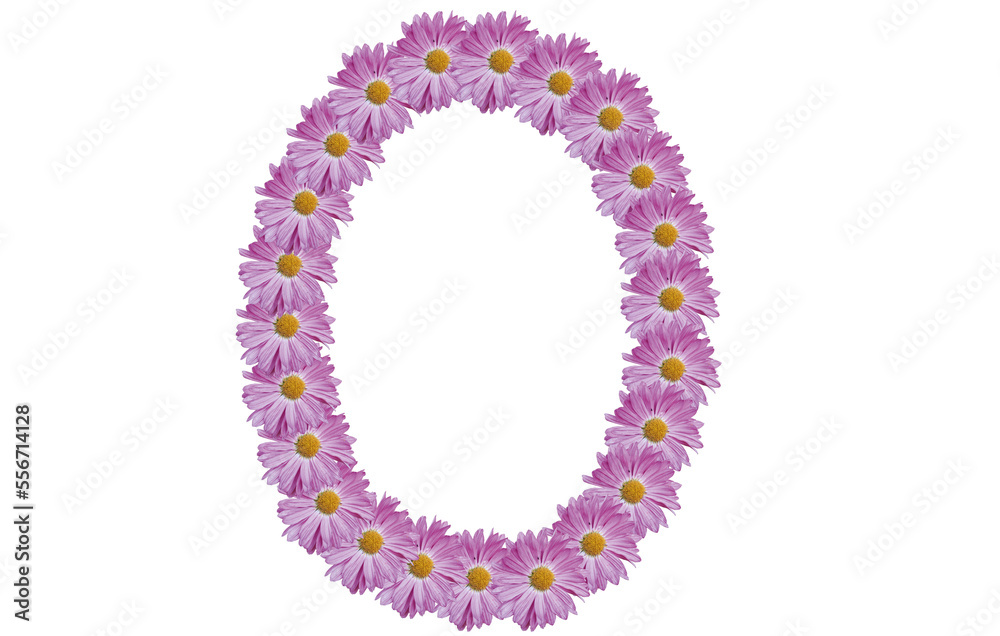 Letter O made with pink flower isolated on white background. Spring concept idea. Letter O made with pink flower isolated on white background. Spring concept idea.