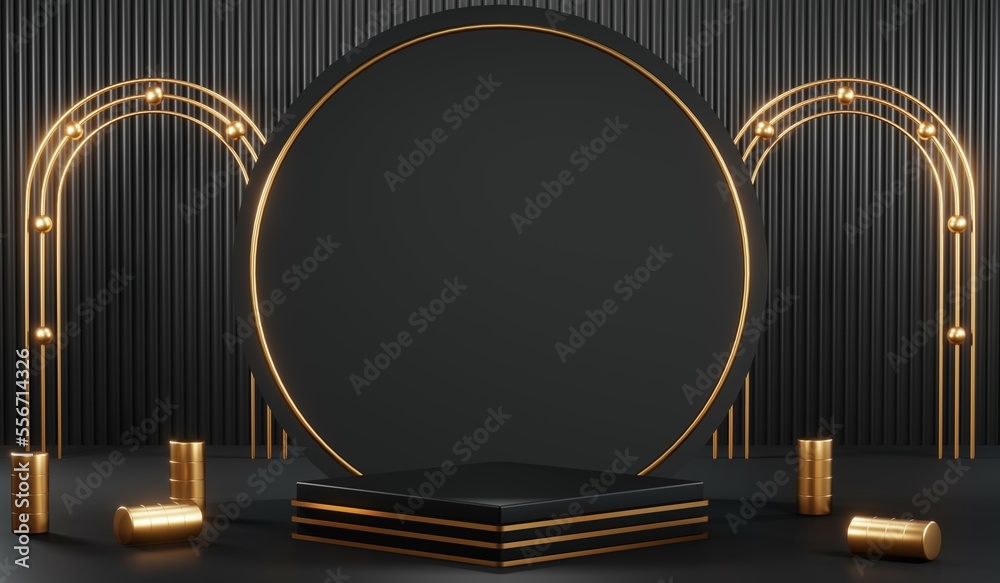 3D rendering of blank product background for cream cosmetics Modern black podium background 3D rendering of blank product background for cream cosmetics Modern black podium background