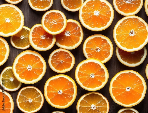 tangerines and oranges on a flat background