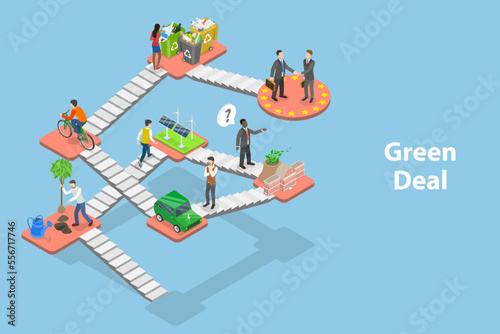 3D Isometric Flat Vector Conceptual Illustration of Green Deal Policy, Reduction of Greenhouse Gas