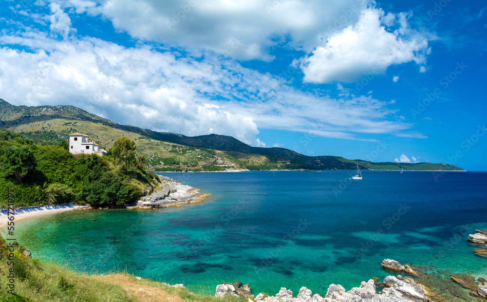 blue bay in Kassiopi on Corfu island in Greece