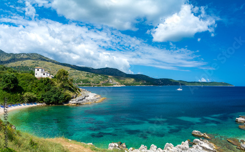 blue bay in Kassiopi on Corfu island in Greece photo