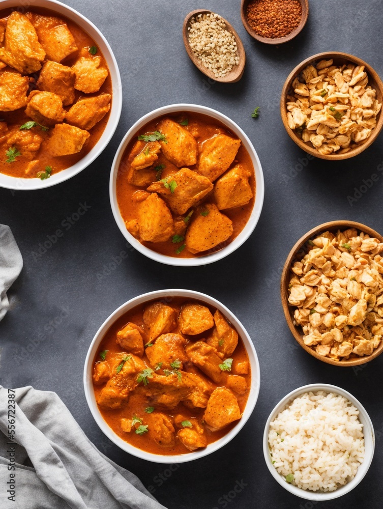 butter chicken with rice on table butter chicken with rice on table