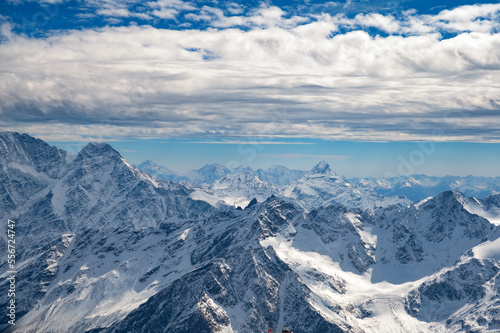 Winter mountain landscape with rocks and snow. Caucasus