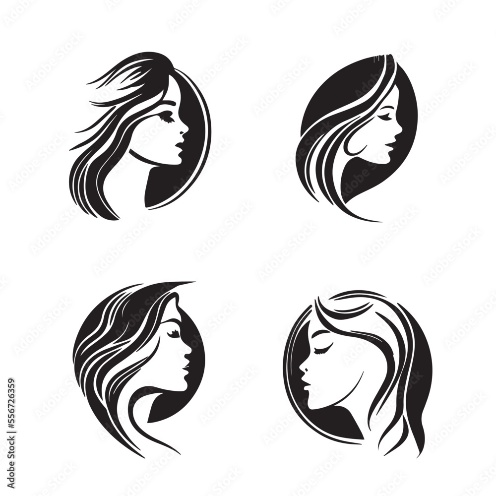 Vector logo design for beauty salon or hair salon or cosmetic design. Face Woman portret minimalistic style
