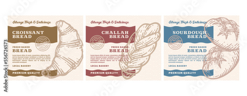 Set of packaging design or Label Premium Bakery with Hand Drawn Bread in doodle vintage style