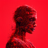 Red face made from digital artefacts, generative ai