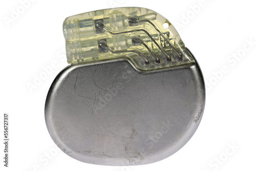 used artificial cardiac pacemaker isolated on white background