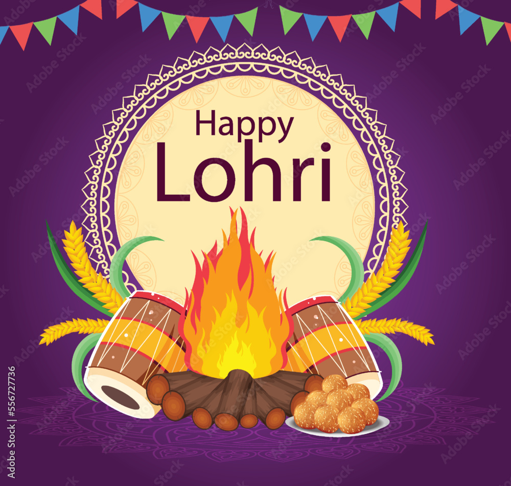 Illustration of Happy Lohri background for Punjabi festival Stock Vector |  Adobe Stock