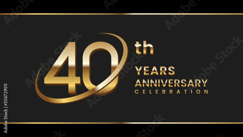 40th anniversary logo design with gold color ring and text. Logo Vector Illustration