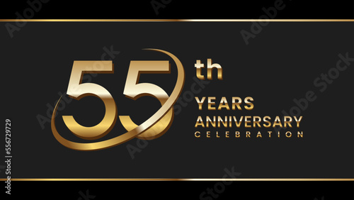 55th anniversary logo design with gold color ring and text. Logo Vector Illustration photo