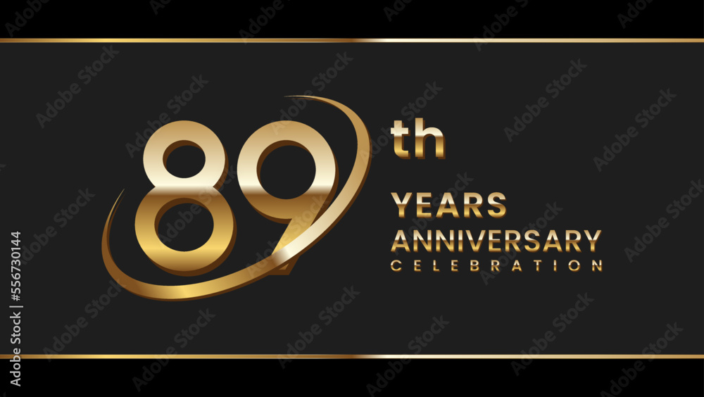 89th anniversary logo design with gold color ring and text. Logo Vector Illustration 89th anniversary logo design with gold color ring and text. Logo Vector Illustration
