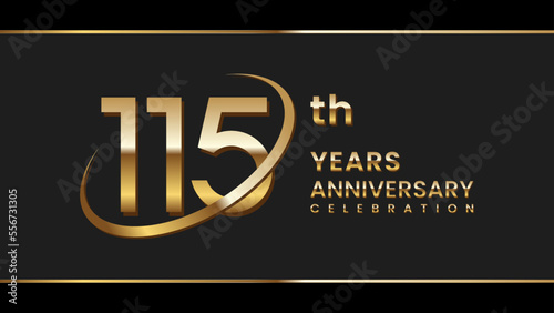 115th anniversary logo design with gold color ring and text. Logo Vector Illustration photo