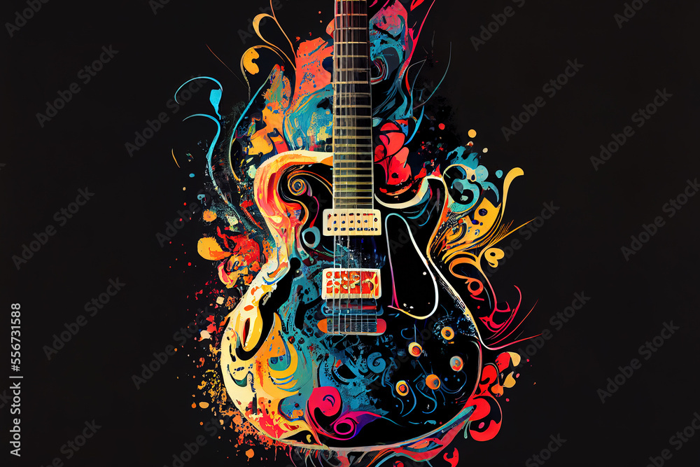 Voka art, Art painting, guitar in the style of pop art. Generative AI - obrazy, fototapety, plakaty 