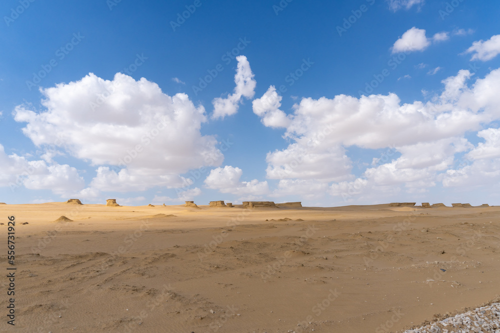 landscape of the Fayoum desert in Egypt, with the typical eroded rock formations landscape of the Fayoum desert in Egypt, with the typical eroded rock formations