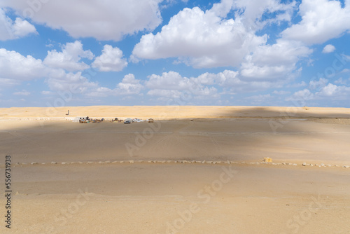 landscape of the Fayoum desert in Egypt, with the typical eroded rock formations