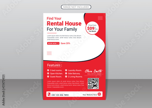 Real estate flyer and rental home for rent or house property sale business flyer design template