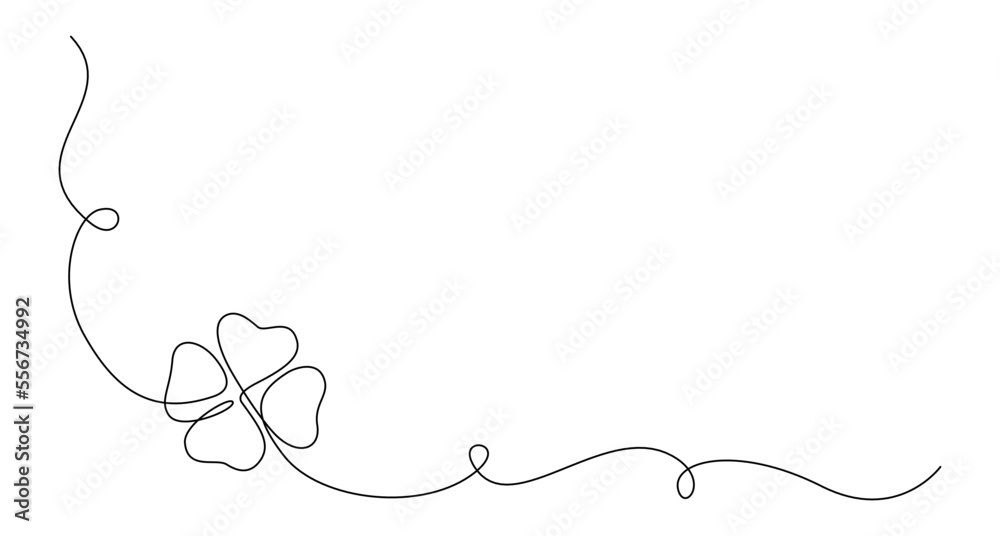 One continuous line drawing of four-leaved clover. Good luck floral symbol with 4 petal in simple linear style. Concept for banner Saint Patrick Day in editable stroke. Doodle vector illustration One continuous line drawing of four-leaved clover. Good luck floral symbol with 4 petal in simple linear style. Concept for banner Saint Patrick Day in editable stroke. Doodle vector illustration