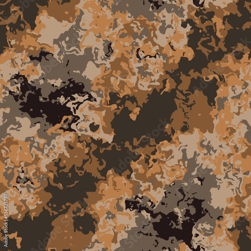 Full seamless watercolor camouflage texture print pattern. Usable for Jacket Pants Shirt and Shorts. Army textile fabric. Unique tie dye military camo. Vector illustration.