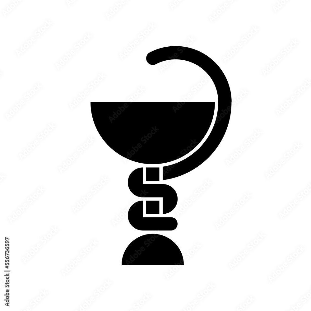 Bowl of Hygiea symbol of pharmacology and medicine, minimalistic icon with a bowl and a snake. Bowl of Hygiea symbol of pharmacology and medicine, minimalistic icon with a bowl and a snake.