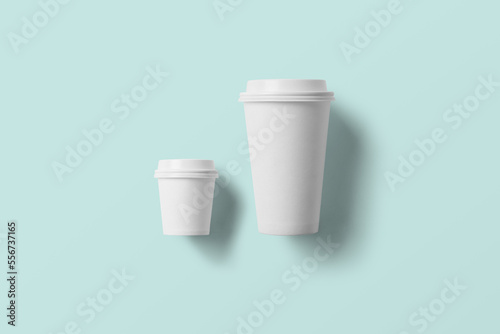 
large and small white coffee cups without text on a light blue background