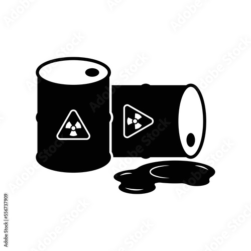 Black metal barrel with nuclear waste. Radioactive pollution icon. isolated on white background