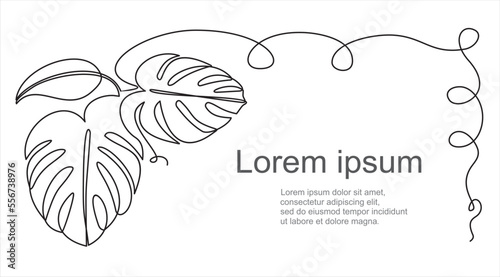 Continuous line vector illustration of monstera leaf on white background, flower delivery concept. Stroke Line, Icon or Emblem trendy linear style.
