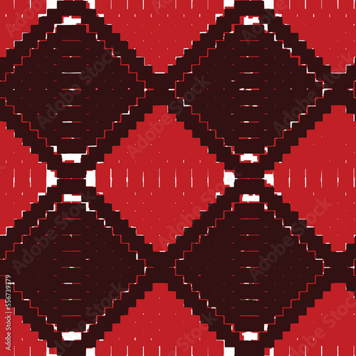 Ikat ethnic seamless pattern. Abstract ogee textured background for textile, wallpaper, carpet, clothing. Traditional bohemian vector illustration.