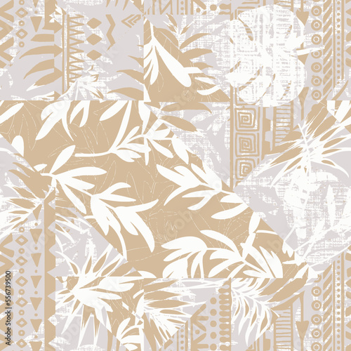 Modern exotic floral jungle pattern. Collage contemporary seamless pattern. Hand drawn cartoon style pattern.