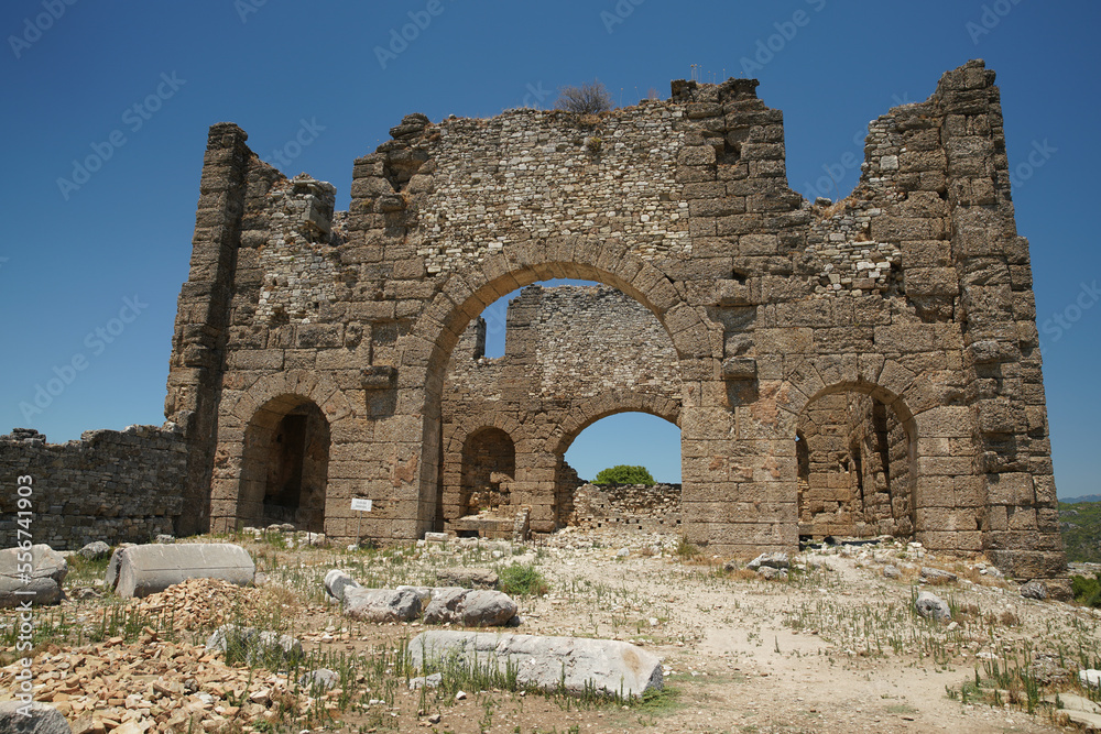 Basilica of Aspendos Ancient City in Antalya, Turkiye