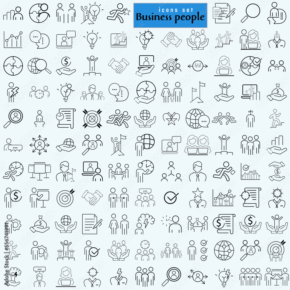 Business people icons set. Human resources, office management - thin line web icon set. Businessman outline icons collection.