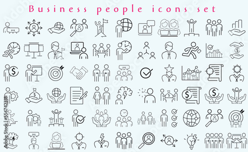 Business people icons set. Human resources, office management - thin line web icon set. Businessman outline icons collection.