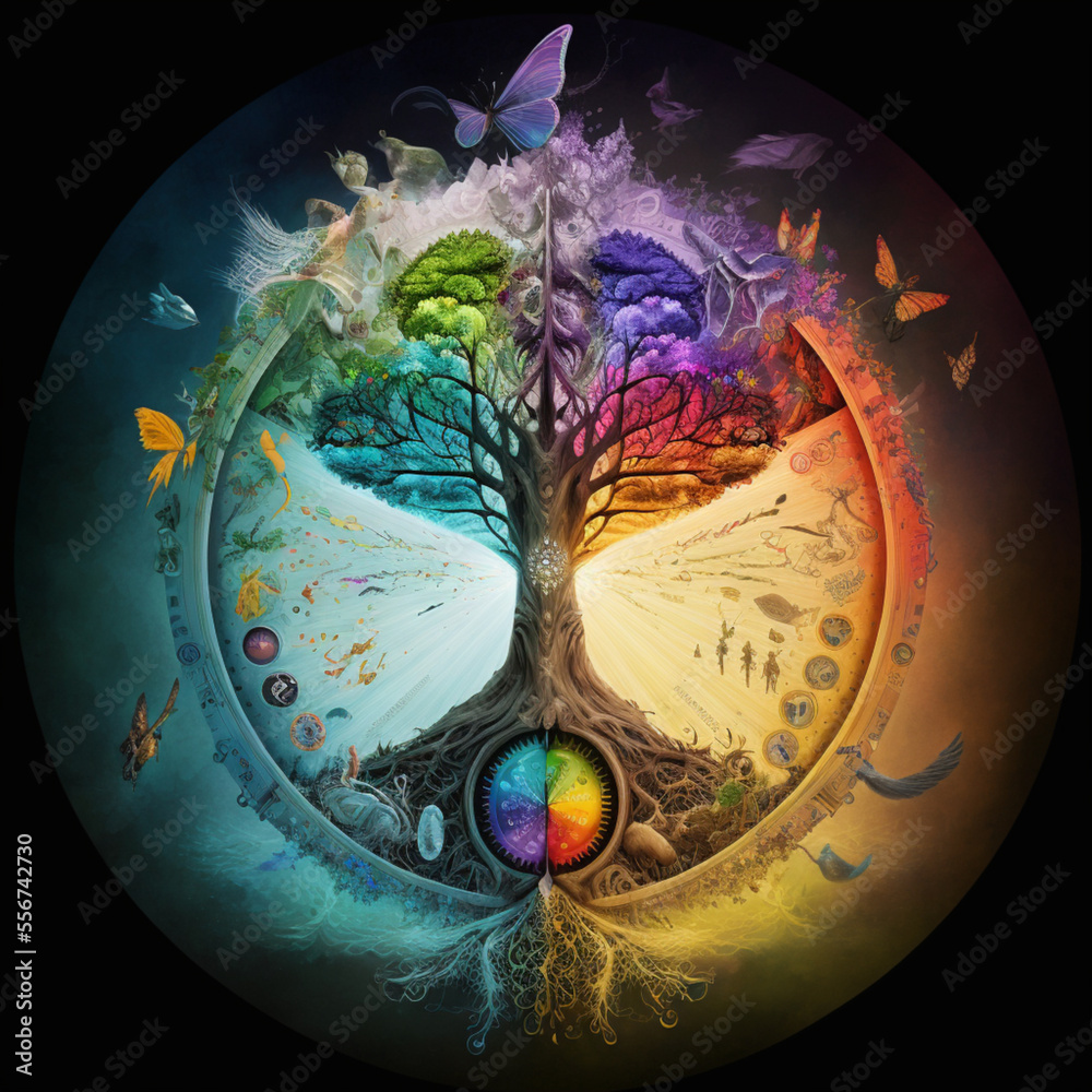 The World Tree with chakras and butterflies, facilitation of meditation ...