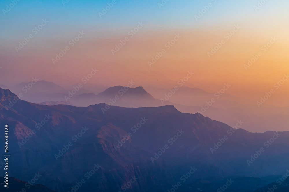 Landscape shot of the mountains in the evening. Outdoors