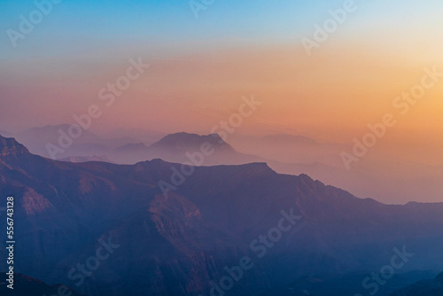 Landscape shot of the mountains in the evening. Outdoors © Four_Lakes