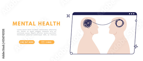 Psychological therapy counseling online. Mental health concept.Professional conversation with a specialist. Flat vector illustration