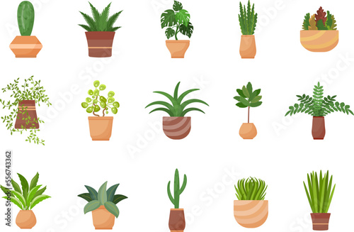 Houseplants icons set cartoon vector. Flower design. Pot gardenia