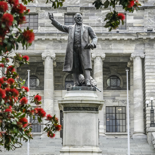 Statue of Richard Seddon, a New Zealand politician who served as the 15th Premier (Prime Minister) of New Zealand, New Zealand Parliament Buildings; Wellington, Wellington Region, New Zealand photo