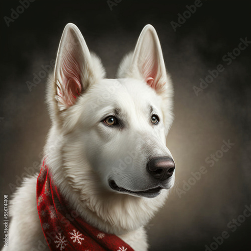 White Swiss Shepherd in Christmas Outfit