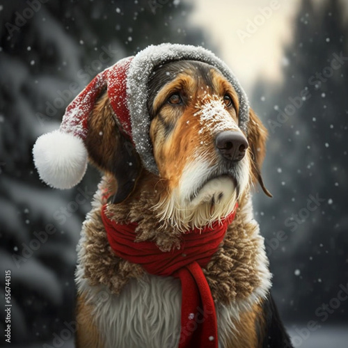 Bosnian Coarse-haired Hound in Christmas Outfit