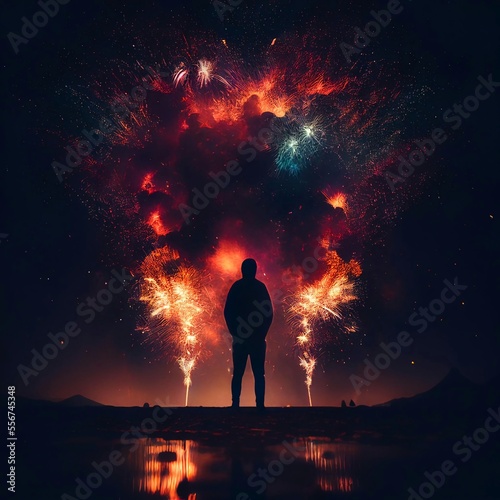 a person standing in front of a firework