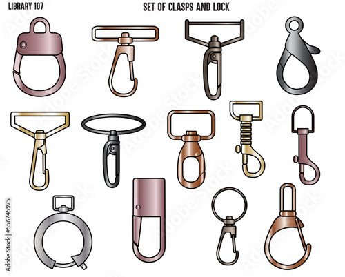CLASPS, ACCESSSORIES FASTNERS  BAGS FASTNERS, BACKPACK FASTNERS AND LOCK FLAT SKETCH VECTOR ILLUSTRATION SET