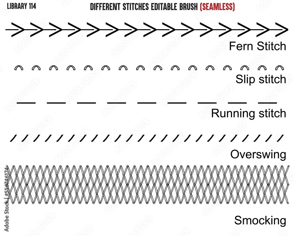 SET OF SEAMLESS SEWING STITCH BRUSH PATTERN DESIGNED FOR GARMENTS, BAGS, APPARELS AND CLOTHINGS IN EDITABLE VECTOR