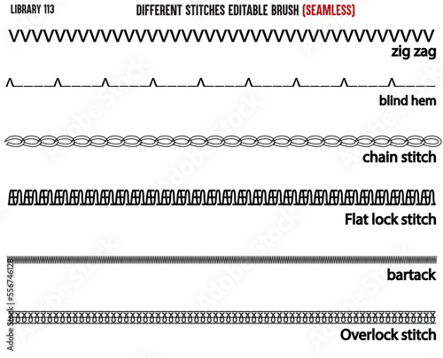 SET OF SEAMLESS SEWING STITCH BRUSH PATTERN DESIGNED FOR GARMENTS, BAGS, APPARELS AND CLOTHINGS IN EDITABLE VECTOR