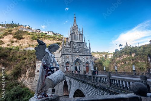 The National Shrine Basilica of Our Lady of Las Lajas over the Guáitara River in Narino Department of Colombia in Ipiales, considered one of the most beautiful churches in the world photo