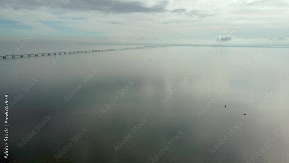 Aerial view on Vasco da Gama Bridge on Tagus river in Lisbon, Portugal. Second longest bridge in Europe. Aerial view on Vasco da Gama Bridge on Tagus river in Lisbon, Portugal. Second longest bridge in Europe.