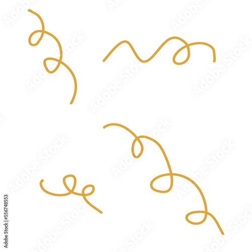 Curled yellow ribbon or serpentin isolated on white color background, vector