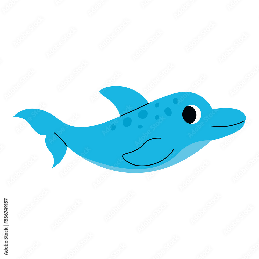 Cute blue dolphin swimming, marine animal. Giant inhabitants of sea, ocean underwater life. Childish aquatic mammals print for nursery, kids apparel, poster, postcard, pattern. Cartoon vector. Cute blue dolphin swimming, marine animal. Giant inhabitants of sea, ocean underwater life. Childish aquatic mammals print for nursery, kids apparel, poster, postcard, pattern. Cartoon vector.