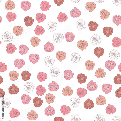 Seamless pattern rose and peony flowers. Confetti, cosmetics, wedding, beautiful flower background