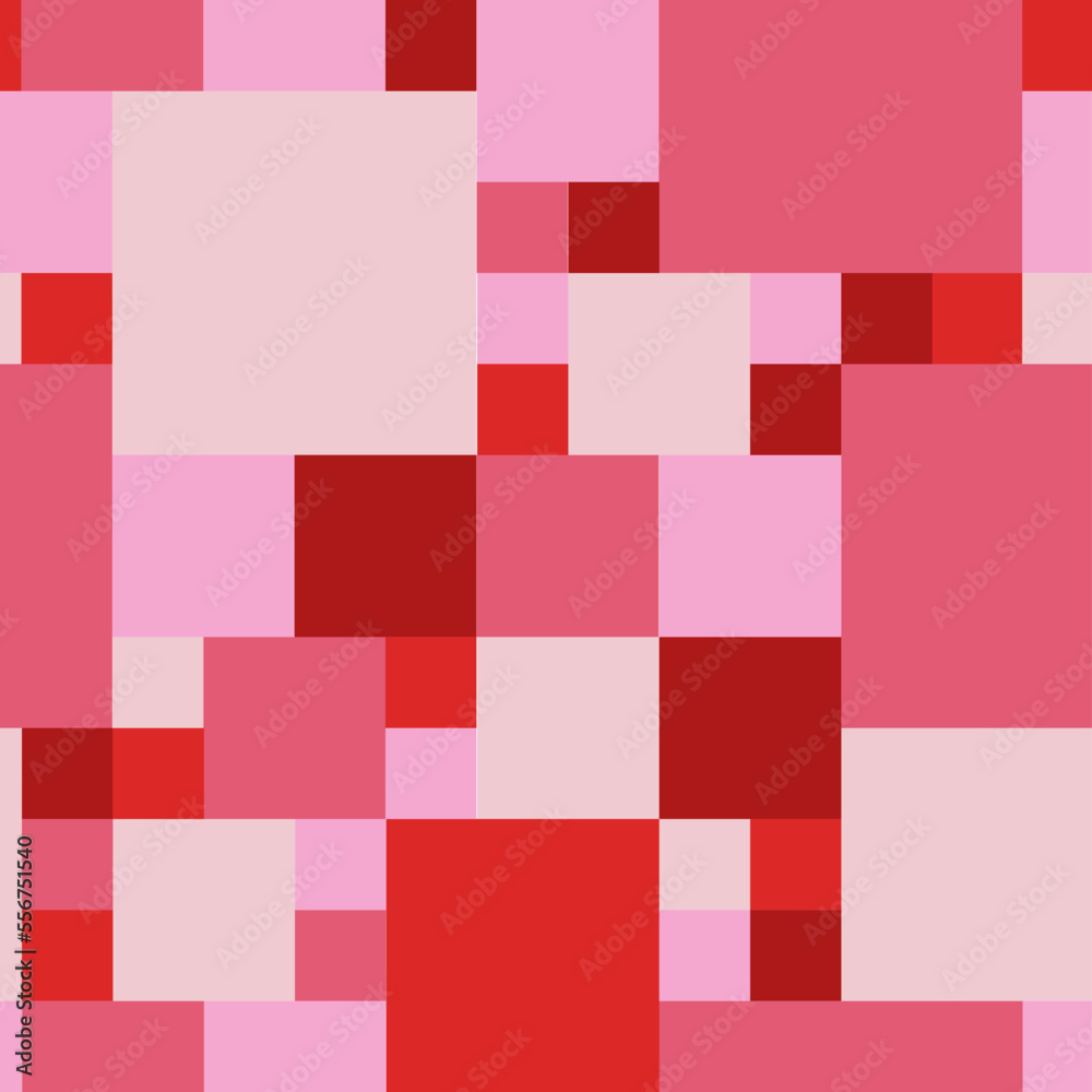 Lovely vector red monochromic seamless pattern made of squares of different sizes and different shades of red and pink Lovely vector red monochromic seamless pattern made of squares of different sizes and different shades of red and pink